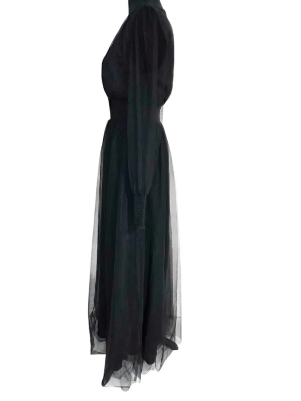 NEW Baltic Born Size Medium Black Tulle Maxi Dress Long Sleeve - Picture 7 of 14